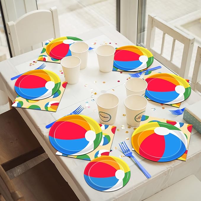 96 Pcs Summer Pool Beach Party Paper Plates Napkins Beach Pool Ball