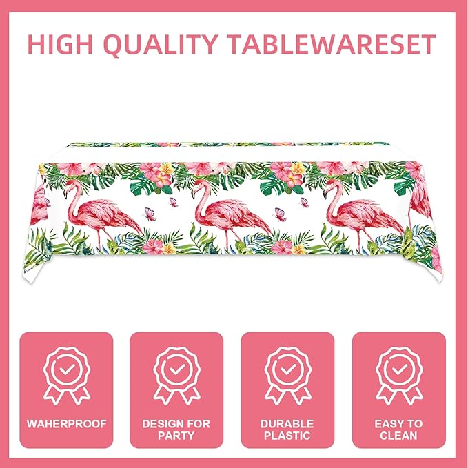 167Pcs Hawaiian Aloha Party Decorations Flamingo Party Plates