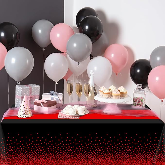 MASHAN 6Pcs Black and Red Tablecloth Party Decorations,Plastic Black