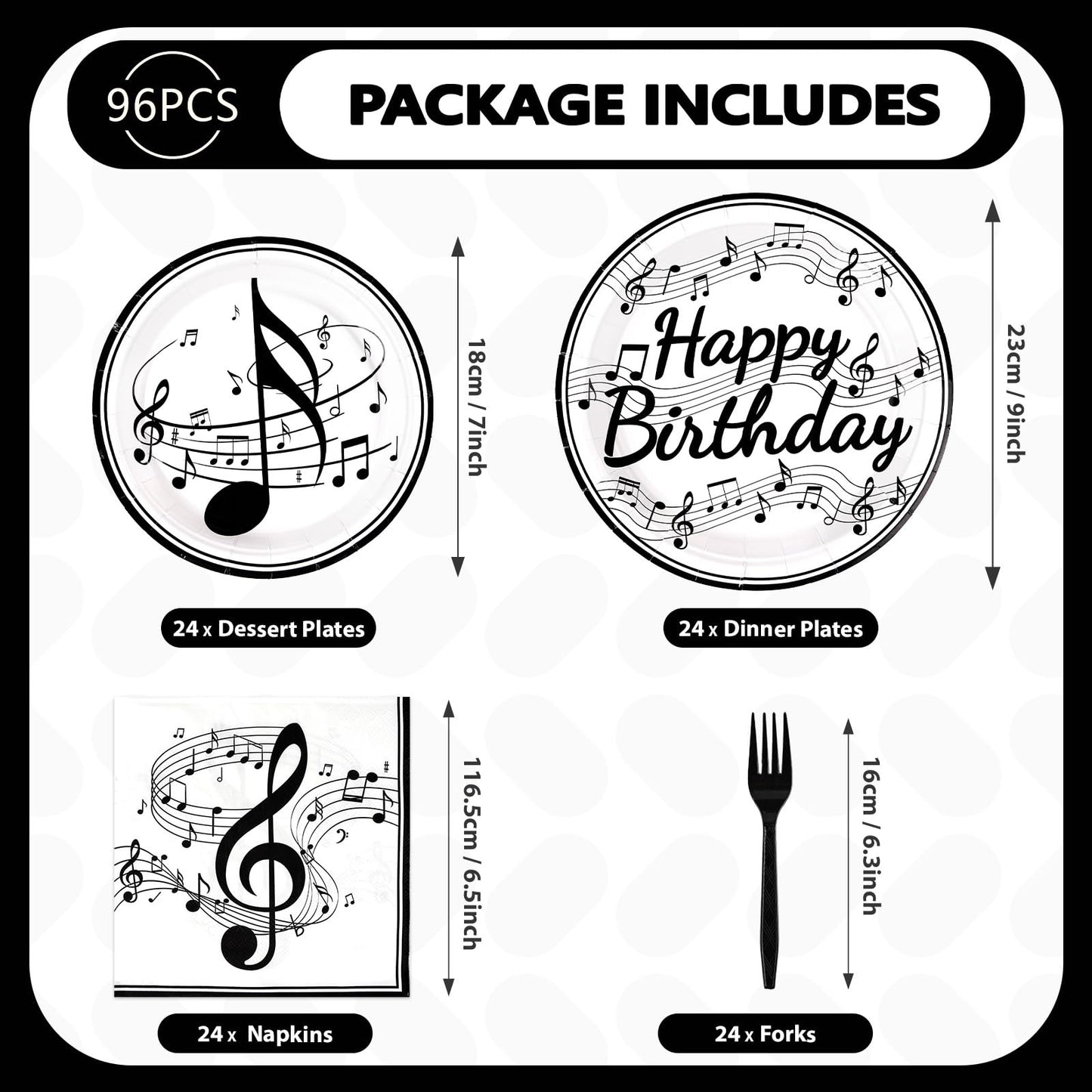 96 Pcs Music Birthday Party Supplies Music Notes Plates Napkins