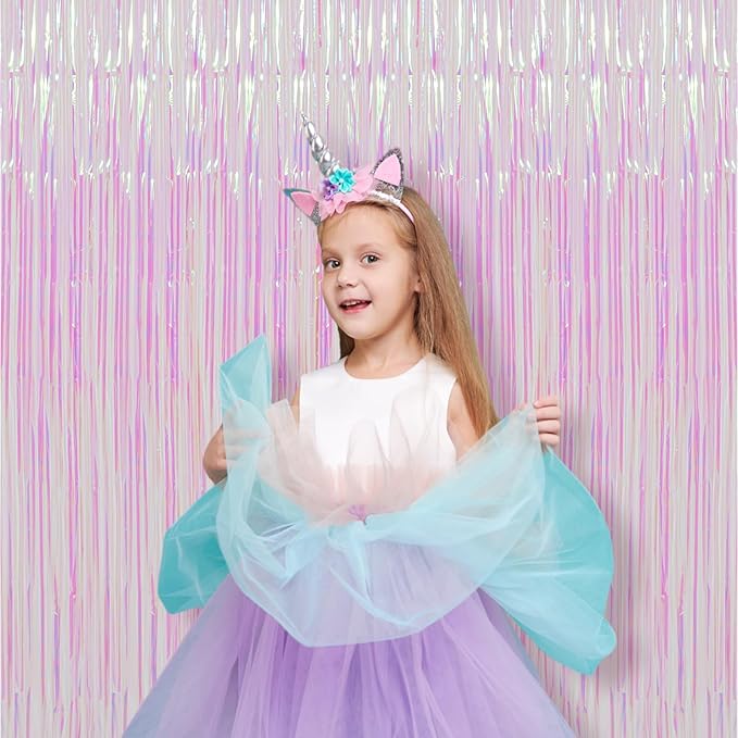 Voircoloria 2 Pack Iridescent Transparent Foil Fringe Backdrop