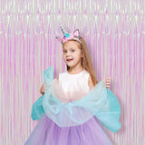 Voircoloria 2 Pack Iridescent Transparent Foil Fringe Backdrop
