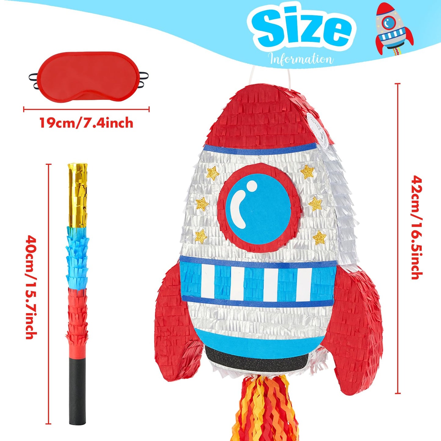 WERNNSAI Rocket Piñata - Rocket Ship Piñata Bundle with Blindfold and