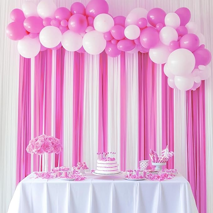 6 Crepe Paper Streamer Rolls, 492ft Pack of 6 Pink & White Streamers