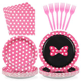 96Pcs Pink Mouse Party Supplies Cartoon Mouse Paper Plates and Napkins