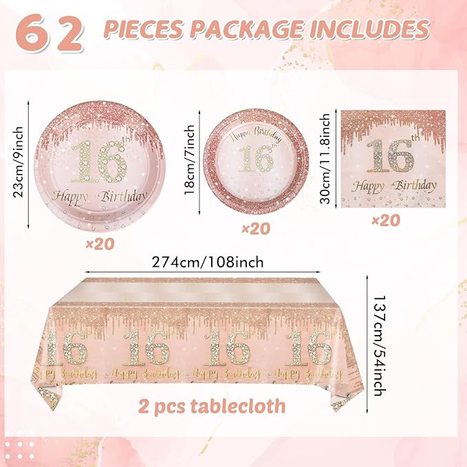 16th Birthday Party Decorations for Girls Rose Gold Birthday
