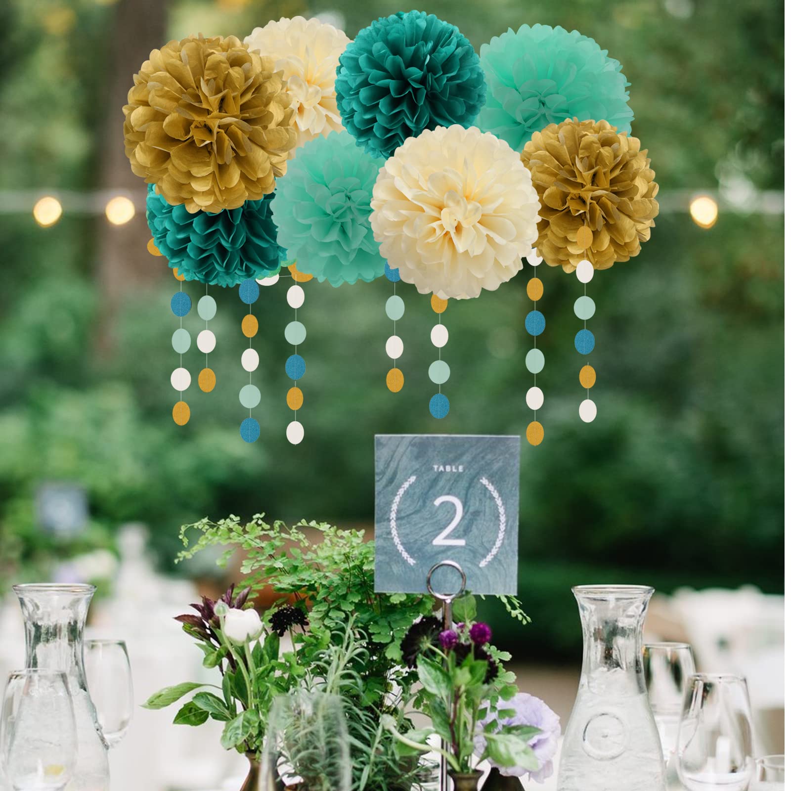 Teal-Blue Mint Beige-Gold Party Decorations - 30pcs Rustic Wedding