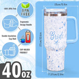 Whaline 40oz Bride Tumbler with Handle Straw and Lid Blue Bow Floral