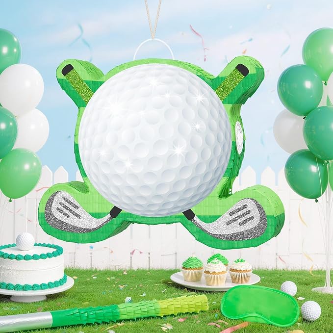 WERNNSAI Golf Piñata - Green Golf Ball & Club Shaped Piñata with