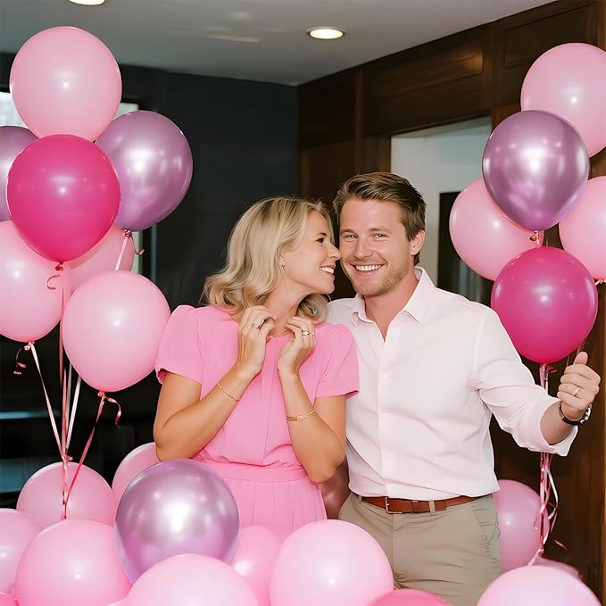 100Pcs Pink Balloons 12Inch Hot Pink Metallic Pink Balloon Light Pink
