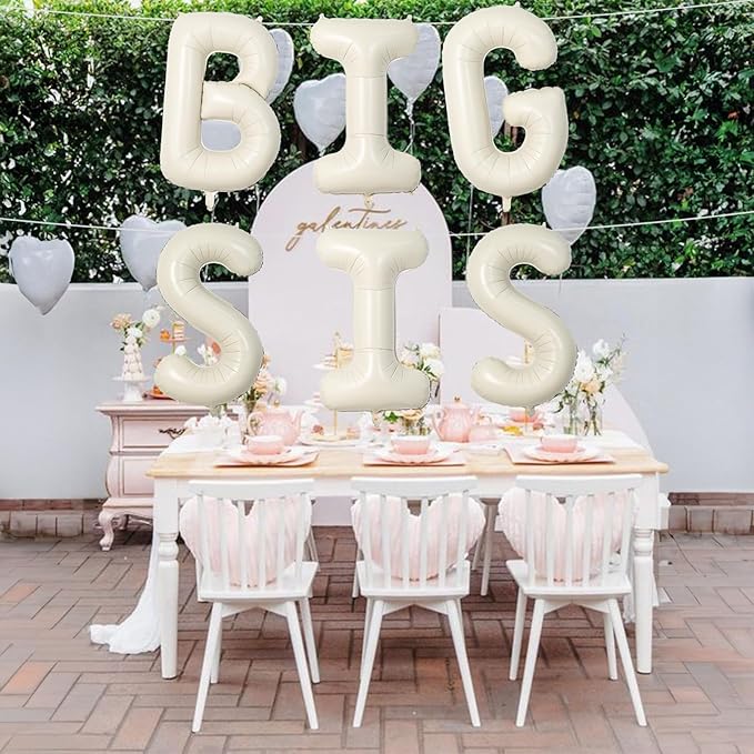 40 Inch Cream BIG SIS Balloons, Large Beige Neutral Big Sis Balloon