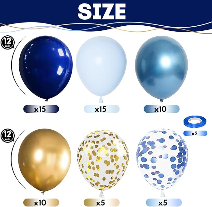 Navy Blue Gold Balloon, 60 Packs 12 Inch Metallic Blue and Macaron
