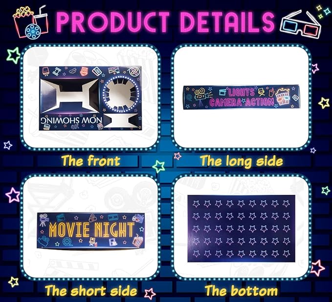 20 Pcs Movie Night Paper Snack Trays Neon Glow Party Supplies Movie