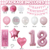 18th Birthday Decorations for Girls Pink Number 18 Balloon Bow