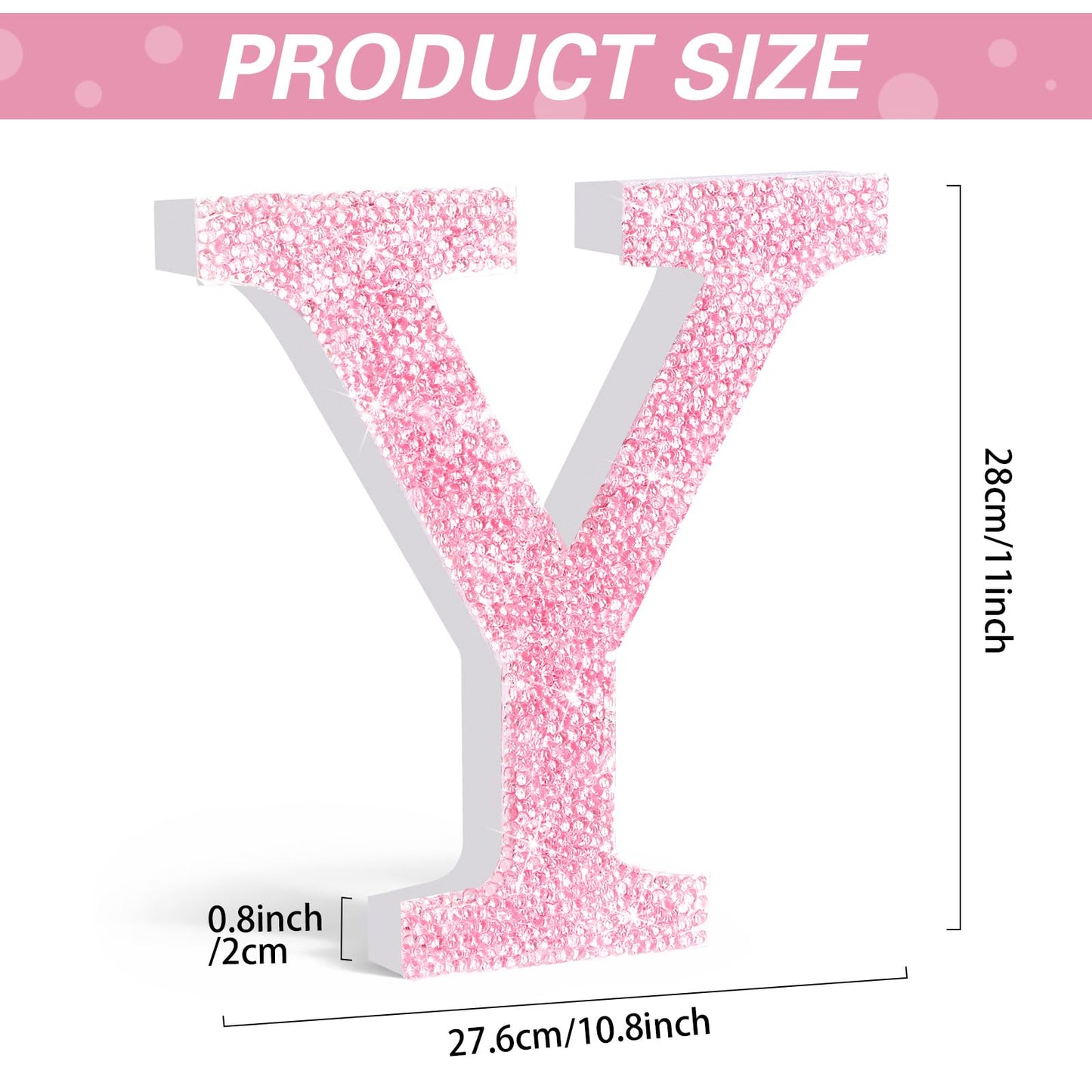 Qunclay Pink Crystal Diamond Letter Wall Decor, Glitter Wooden Bling