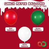 100 Pcs Christmas Red Green Balloons 12 Inch Red Green and White