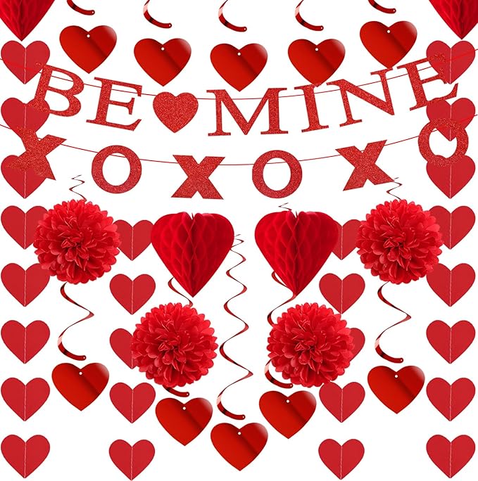 Valentines Day Decorations Red Heart Garland Galentines Decor 24pcs