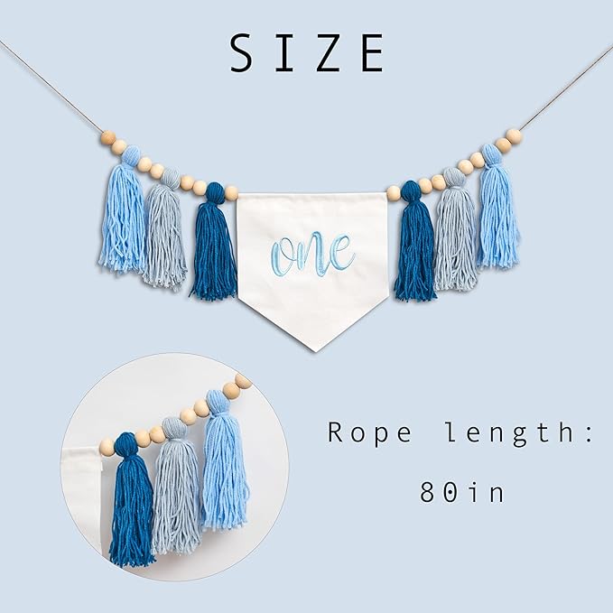 Blue One Tassel High Chair Banner First Birthday Party Decoration