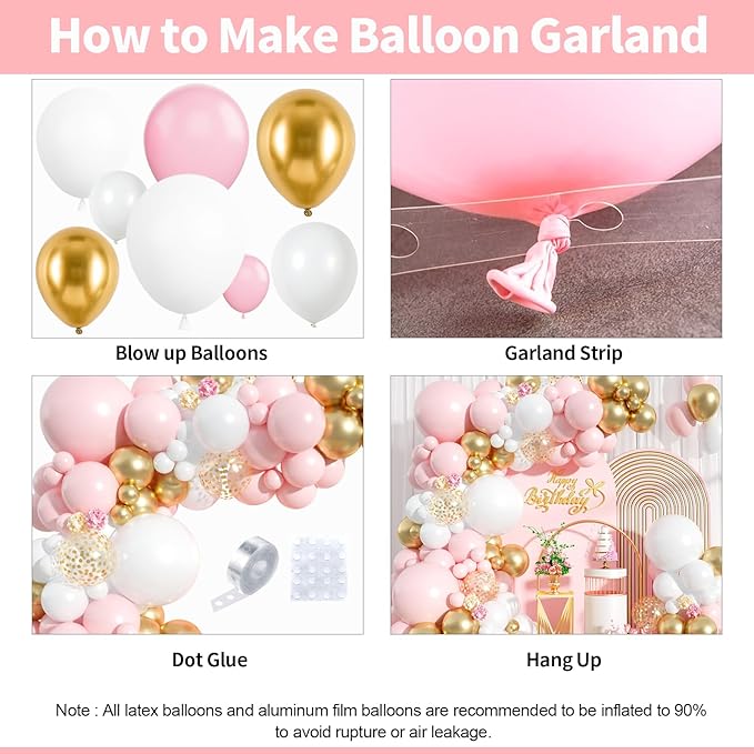 Pink and White Balloon Arch Kit 121PCS Pink and Gold Balloon Garland