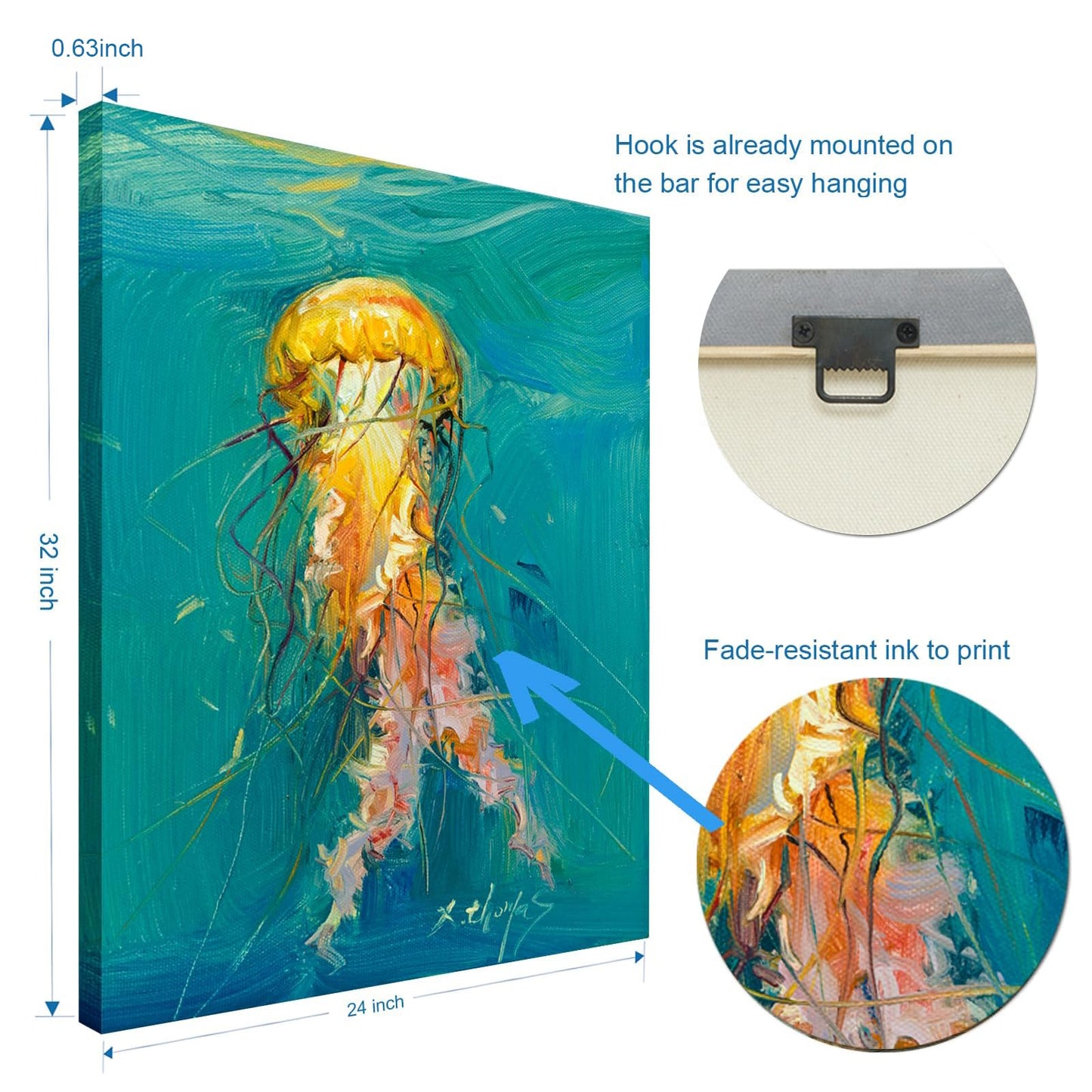 JZLDZS Large Coastal Wall Art Jellyfish Canvas Painting Print