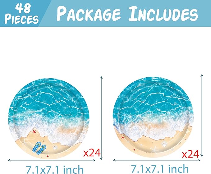 Ocean Waves Plates Summer Beach Birthday Supplies 48 Piece Pool