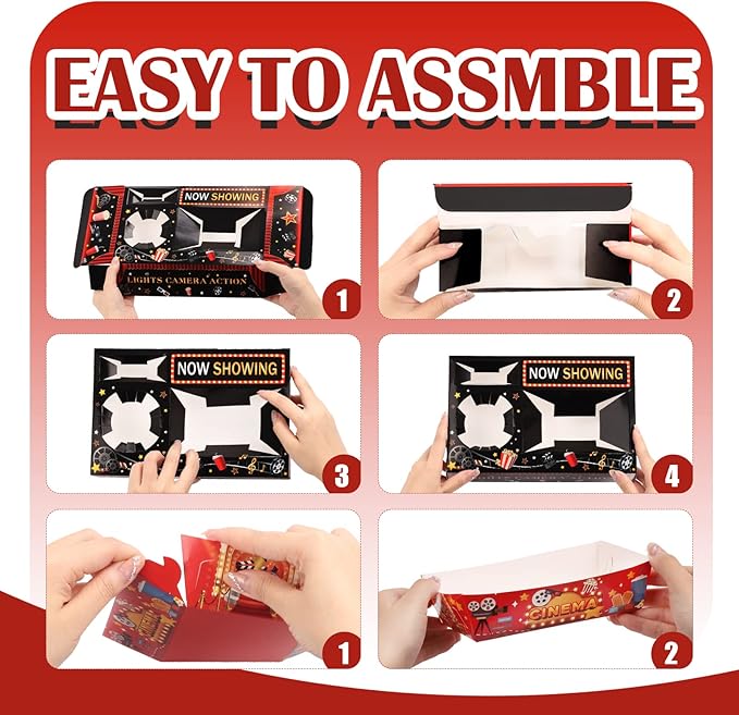 Movie Night Snack Trays with Popcorn Bags and Food Trays Movie Night