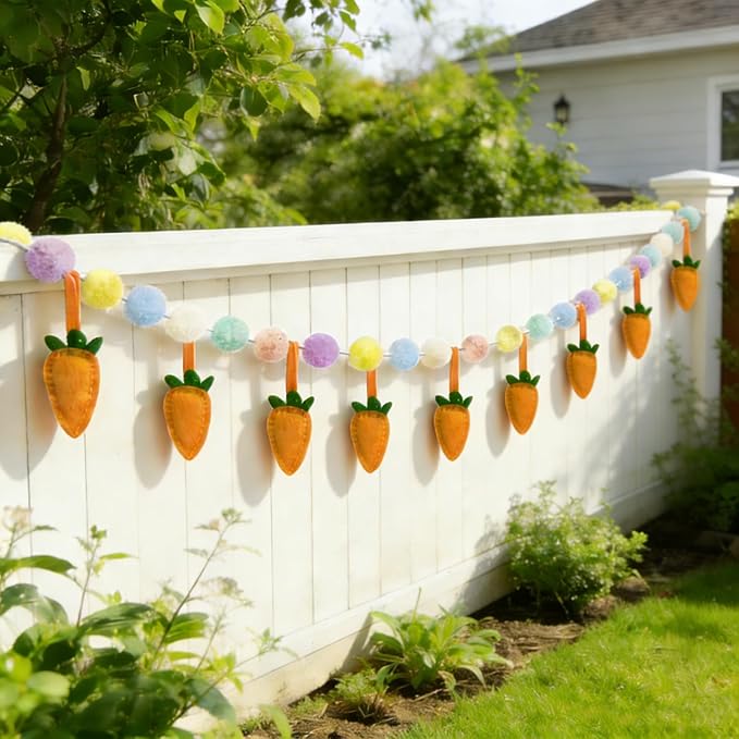 Easter Garland for Spring Party Decorations 2 Pack 6.5FT Pastel Pom