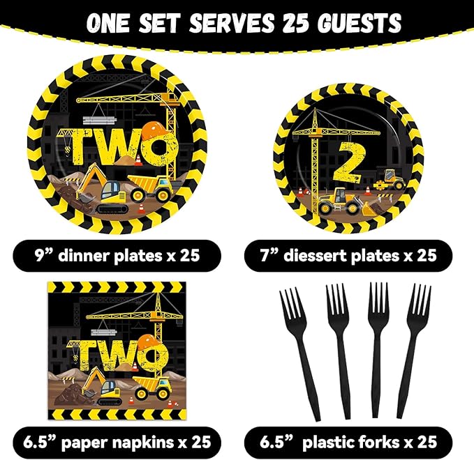100 Pcs Construction Party Plates and Napkins Set Construction Truck