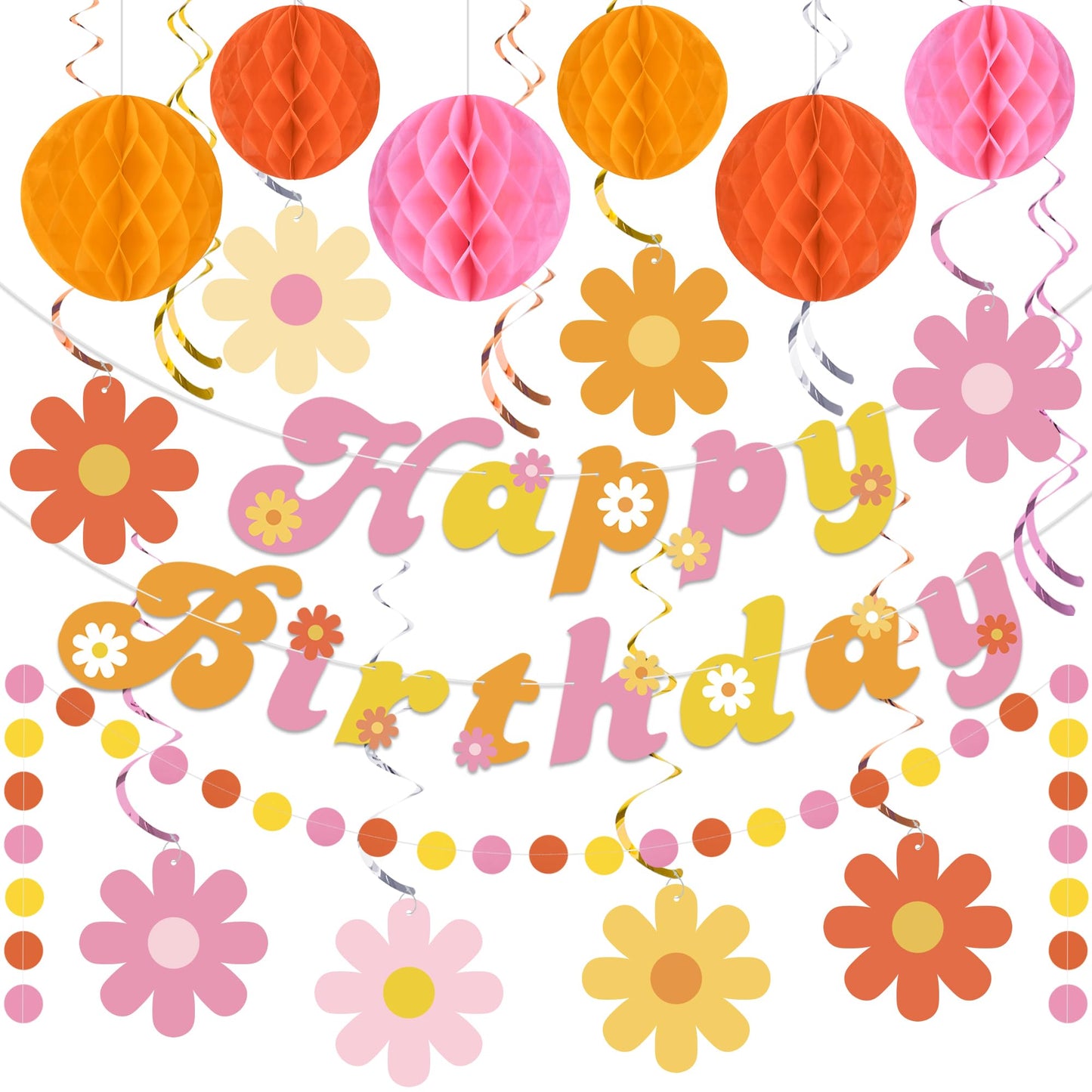 Daisy Groovy Party Decoration Boho Happy Birthday Banner Hanging