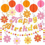 Daisy Groovy Party Decoration Boho Happy Birthday Banner Hanging