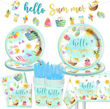 Hello Summer Party Decorations 143Pcs Beach Pool Party Paper Plates