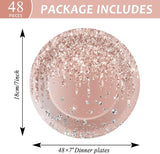48 PCS Rose Gold Birthday Plates Pink Rose Gold Paper Dinner Dessert