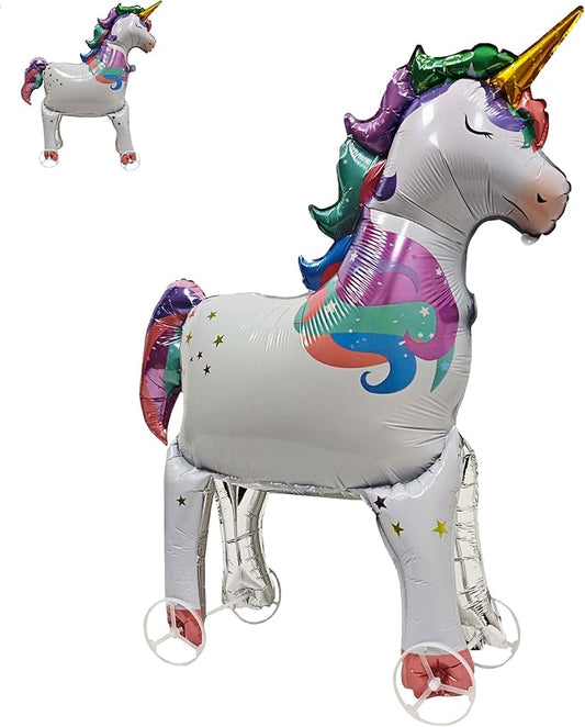 Self Standing Unicorn Animal Foil Balloons Walking With Wheels for