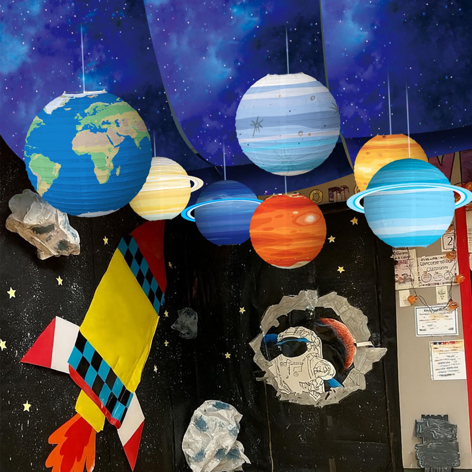 11 Pcs Galaxy Space Ceiling Decoration for Vbs 12 x 2 ft Fluorescent