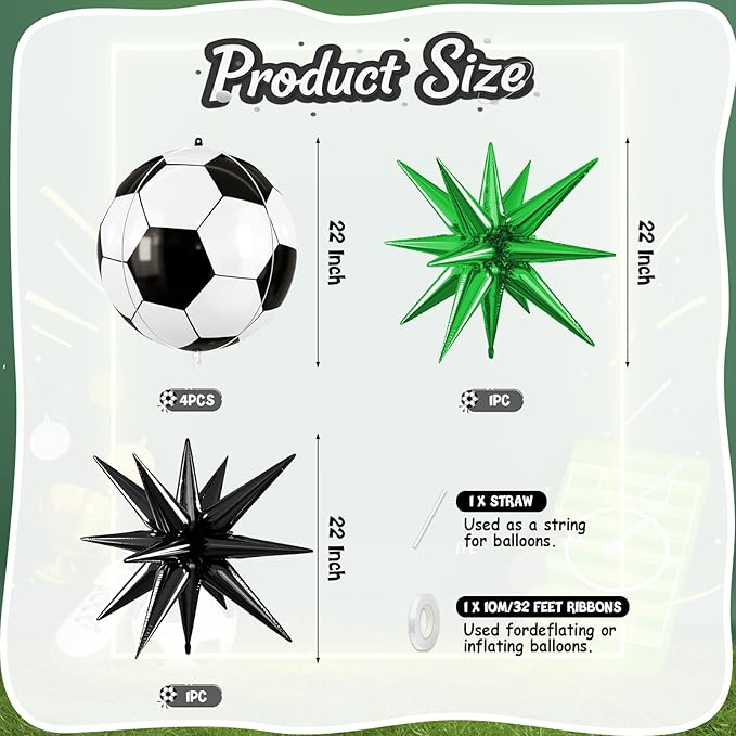 Biapian Soccer Balloons, 6 Pcs 22 Inch Soccer Ball Balloons, Big
