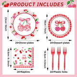 96Pcs Cherries Theme Plates and Napkins Pink Bow Cherry Birthday Party