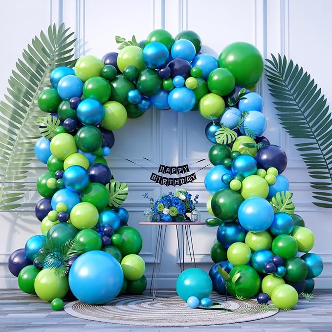 Blue Green Balloon Arch Kit Dinosaur Balloon Garland Kit with Fruit