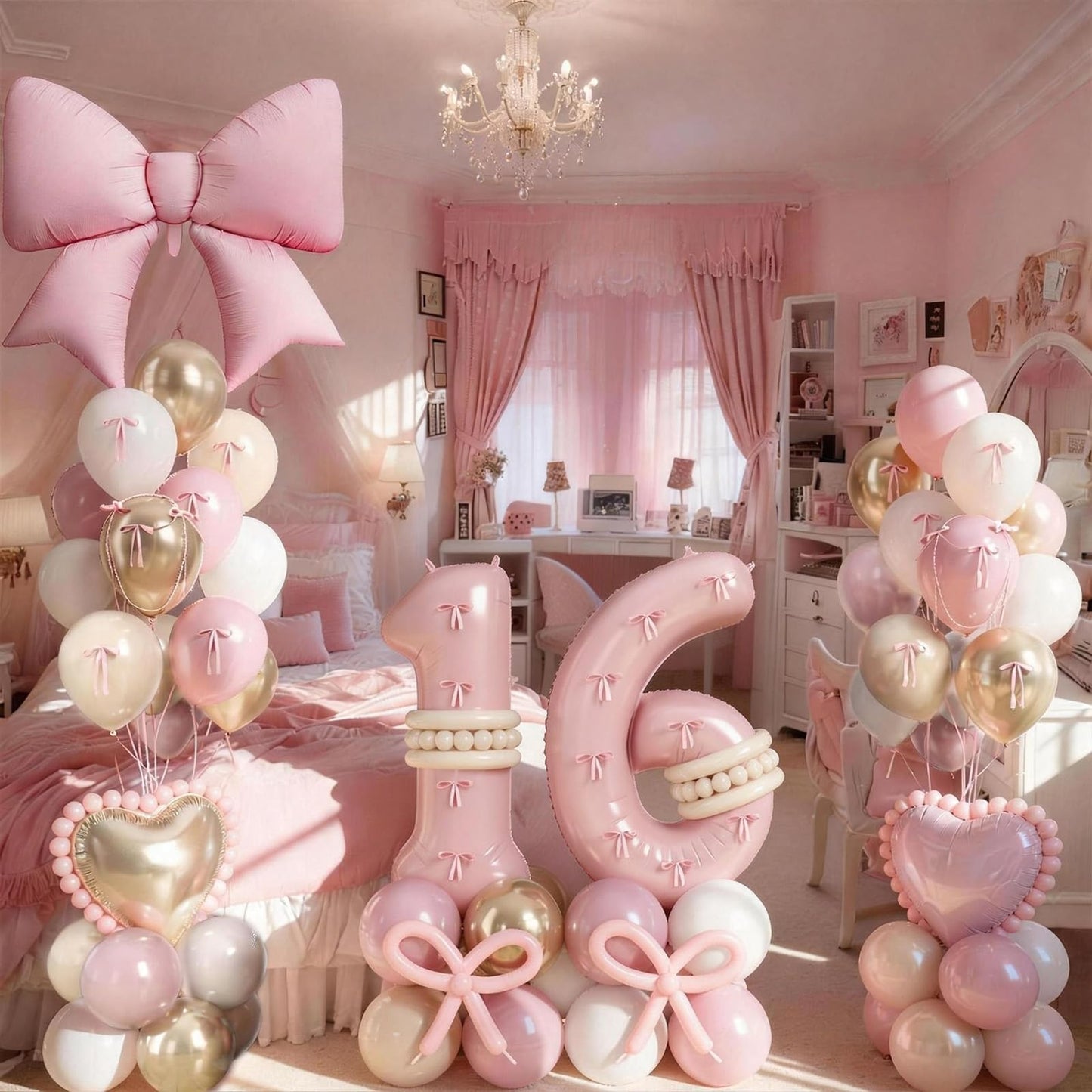 Pink Sweet 16 Number Balloon, 16th Birthday Decorations for Girls