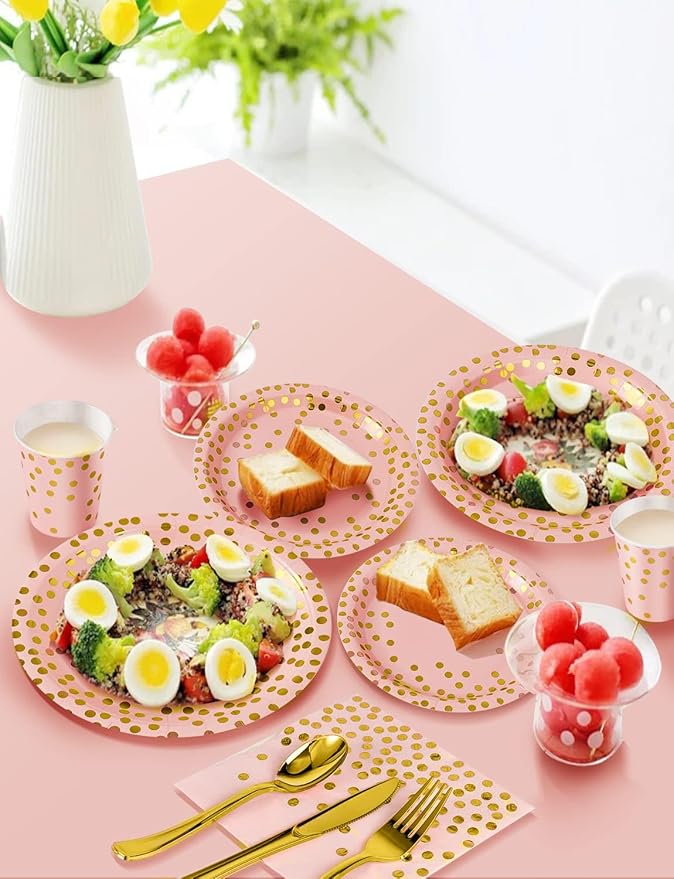 141 Pieces Pink Gold Party Supplies Party Dinnerware Sets Include