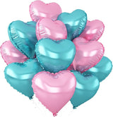 Pink Blue Heart Balloons,12Pcs Teal Blue Heart Shaped Foil
