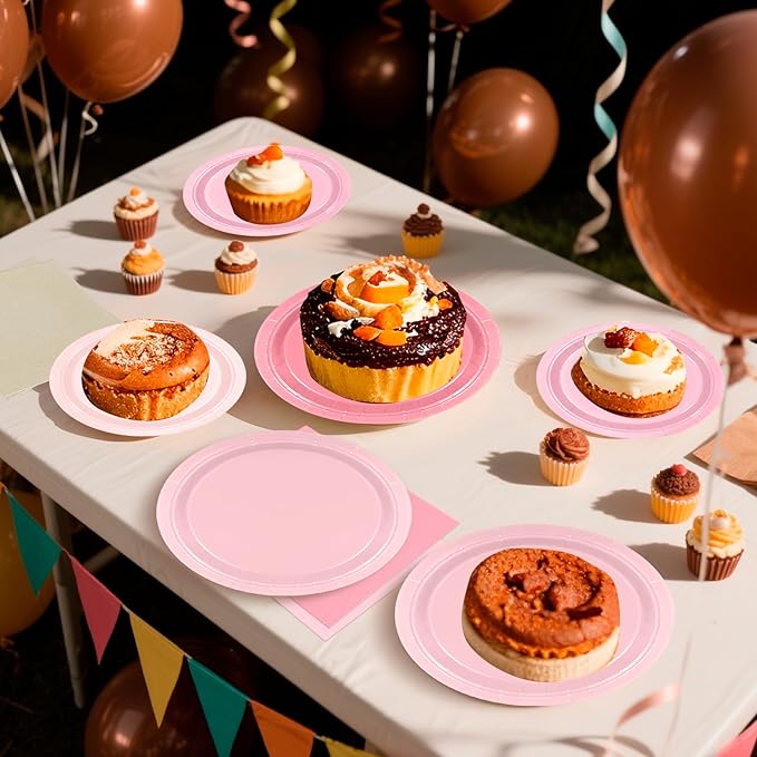 180Pcs Pink Paper Plates Party Supplies Boho Paper Plates and Napkins