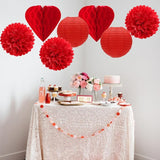 Red Valentines Day Paper Flowers Tissue Pom Poms Hearts Honeycomb