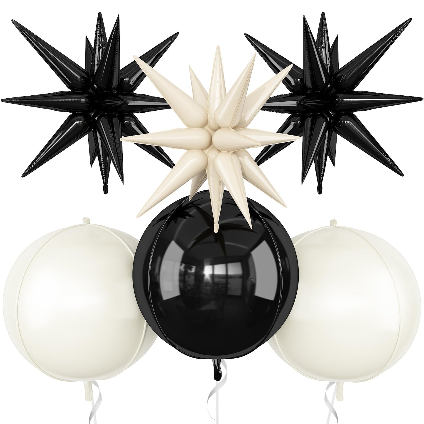 6Pcs Black White Foil Balloons,22Inch Sand White Black 4D Round Ball