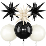 6Pcs Black White Foil Balloons,22Inch Sand White Black 4D Round Ball