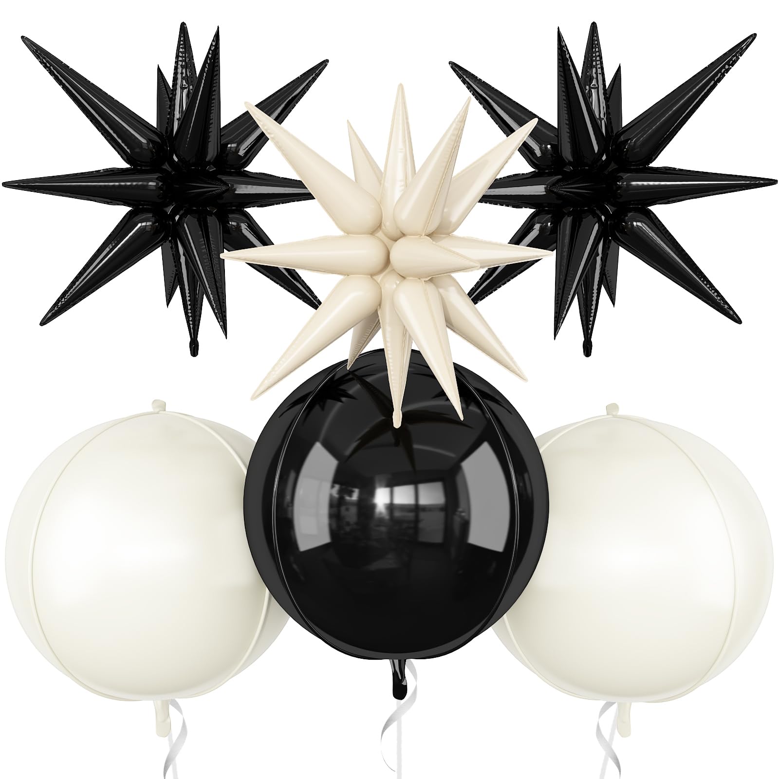 6Pcs Black White Foil Balloons,22Inch Sand White Black 4D Round Ball