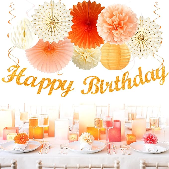 Orange Beige Fal Boho Birthday Party Decorations 21pcs Autumn One