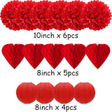 Red Valentines Day Paper Flowers Tissue Pom Poms Hearts Honeycomb