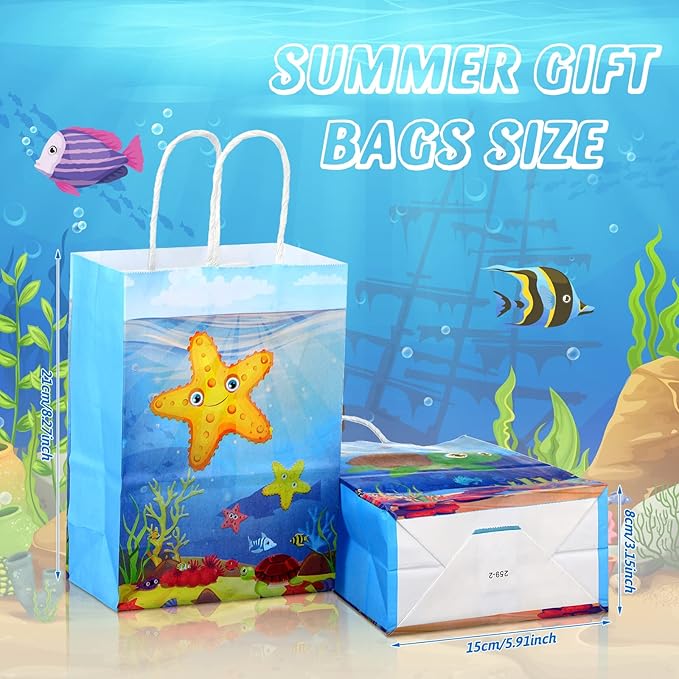 24 Pcs Under the Sea Party Favor Bags Goodie Ocean Gift Paper Bags