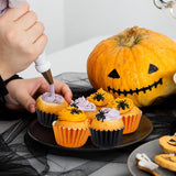 JarThenaAMCS 200Pcs Halloween Cupcake Liners Black Orange Foil