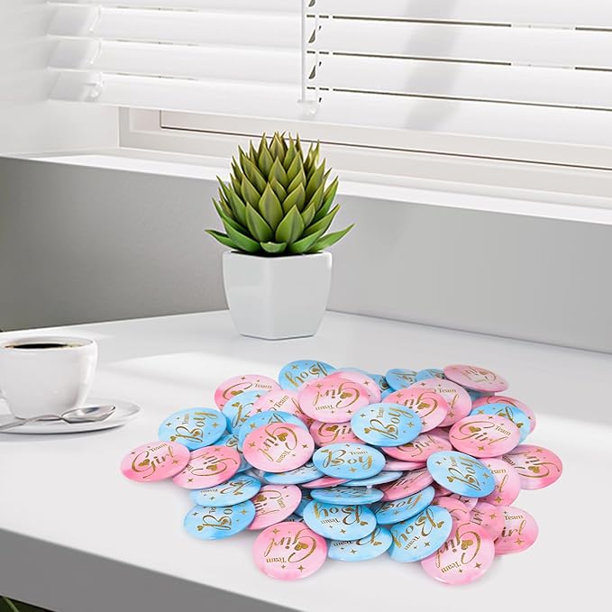 Gender Reveal Pins 60Pcs 4.4cm Team Boy or Girl Gender Reveal Button